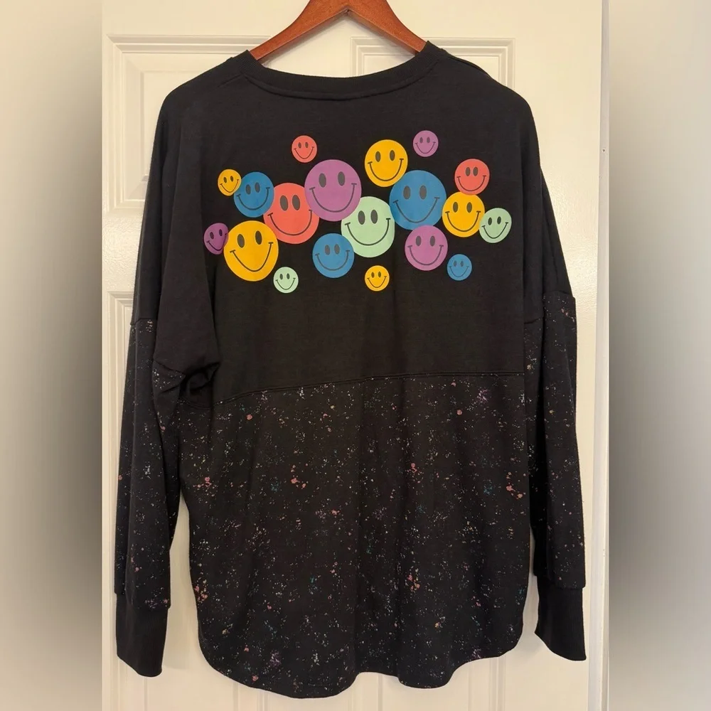 LuLaRoe Supply Crew Neck Sweater Black Smiley Size Medium - Picture 2 of 6